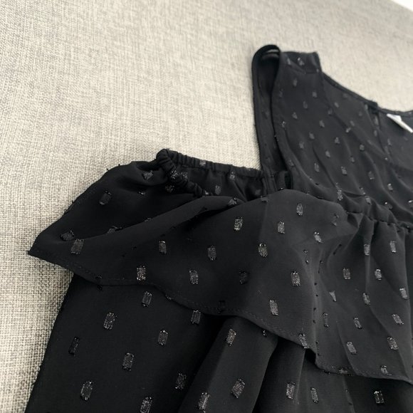 Old Navy Elegant Black Blouse Cold Shoulder Ruffled Round Neck Medium Lined - Picture 6 of 13